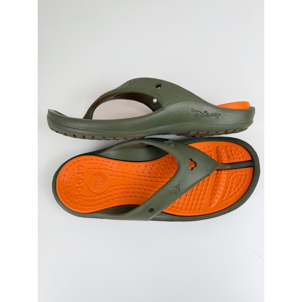 Crocs Unisex Croslite Disney Flip Flops M6 W8 Olive Green Orange Mickey Mouse